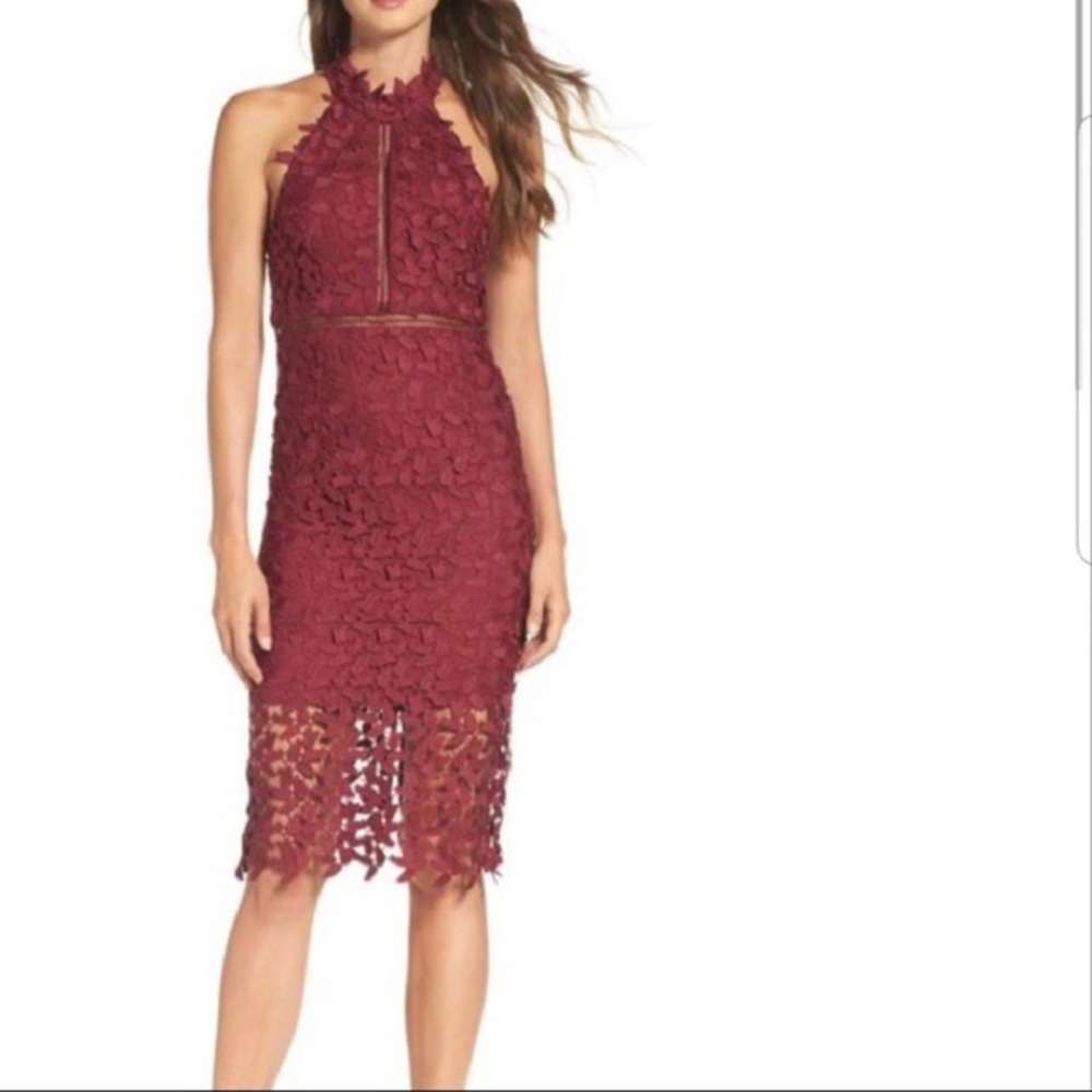 Burgundy lace sheath dress